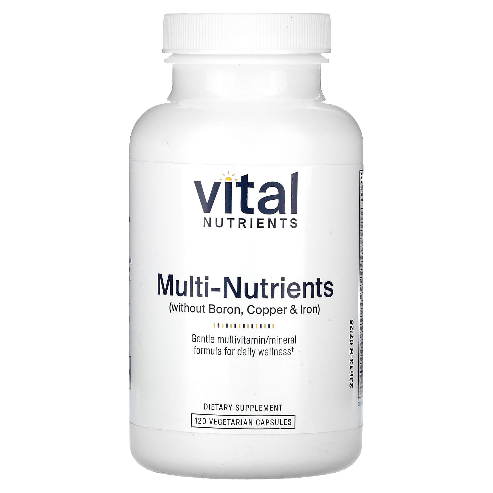 Vital Nutrients, Multi-Nutrients Without Boron, Copper & Iron, 120 Vegetarian Capsules UPC 693465533116 | HiLife Vitamins